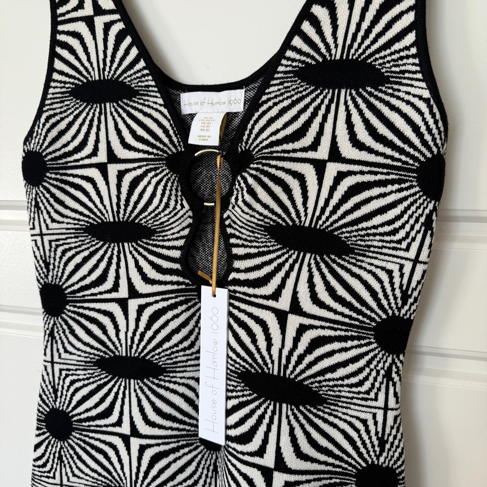New House of Harlow 1960 black and white midi dress art deco luxe essentials  XS - Picture 6 of 9
